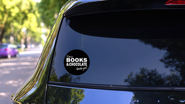 Im A Books And Chocolate Kinda Girl Lettering Sticker on a Rear Car Window (New) example