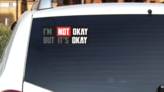 Im Not Okay But Its Okay  Bumper Sticker on a White Car Rear Window example
