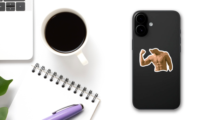 Image Of A Male Torso Flexing Biceps Sticker on a Phone (New) example