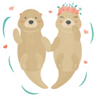 Image With A Lovely Otters, Boy And Girl In Floral Wreath Sticker