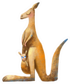 In A Bag Wears A Baby Kangaroo Illustration Sticker