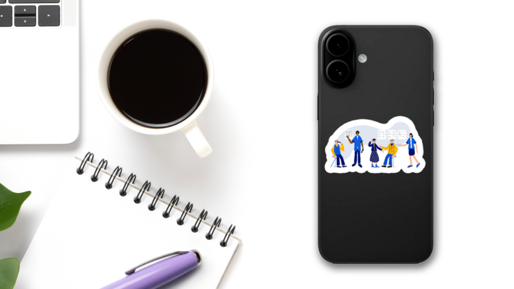 In The Optical Store Young Doctors Illustration Sticker on a Phone (New) example
