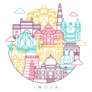 India Detailed Skyline Travel Sticker