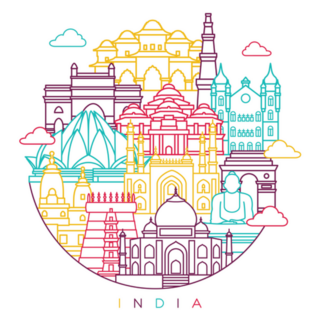 India Detailed Skyline Travel Sticker