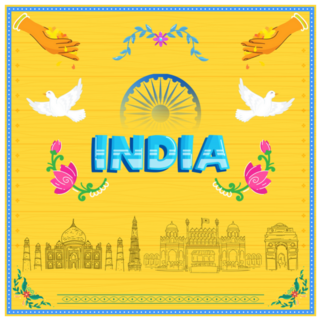 India Famous Monuments Yellow Square Sticker