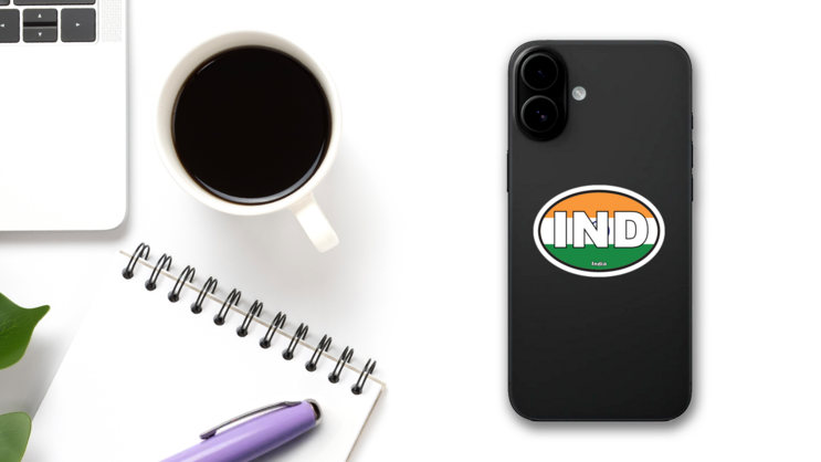India Ind Flag Oval Sticker on a Phone (New) example