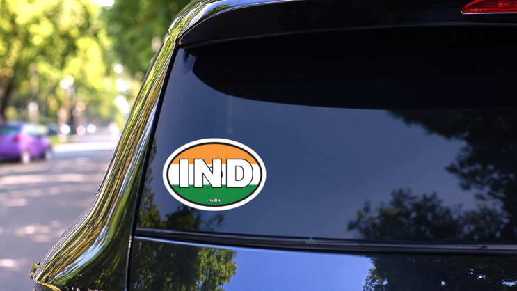 India Ind Flag Oval Sticker on a Rear Car Window (New) example