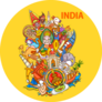 Indian Collage Illustration On Yellow Sticker