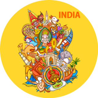Indian Collage Illustration On Yellow Sticker