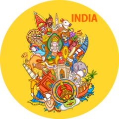 Indian Collage Illustration On Yellow Sticker