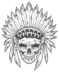 Indian Skull With Feather Headdress Sticker