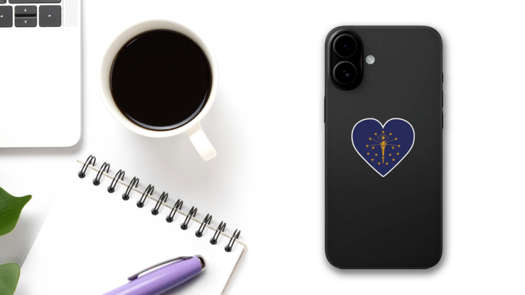 Indiana Heart Sticker on a Phone (New) example
