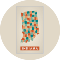 Indiana Poster Map Of The Us State With Colorful Regions Sticker