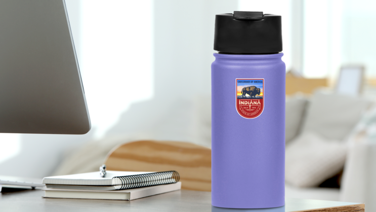 Indiana State Emblem of Indiana Sticker on a Water Bottle (New) example
