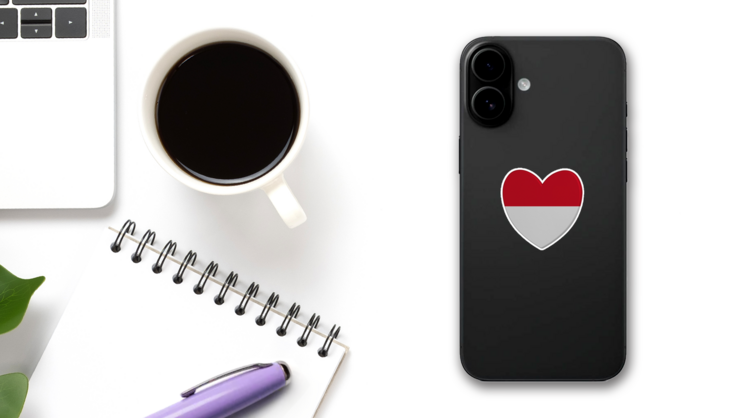 Indonesia Flag Heart Sticker on a Phone (New) example