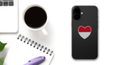 Indonesia Flag Heart Sticker on a Phone (New) example