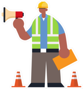 Industrial Builder Holding Megaphone Sticker