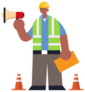 Industrial Builder Holding Megaphone Sticker