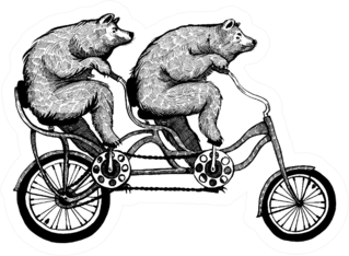 Ink Drawing Of Two Bears Riding Tandem Bicycle Sticker