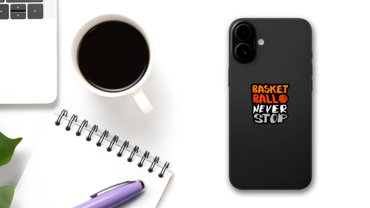 Inspirational Hand Lettering Basketball Sticker on a Phone (New) example