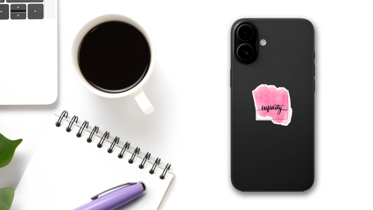 Inspirational Handwritten Brush Lettering Infinity Sticker on a Phone (New) example
