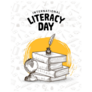 International Literacy Day With Books Sticker