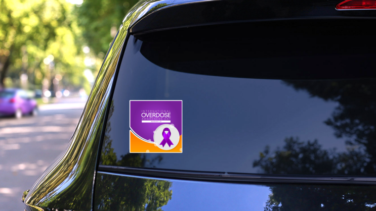 International Overdose Awareness Day Bright Sticker on a Rear Car Window (New) example