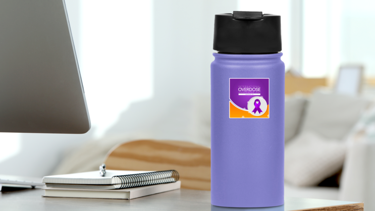 International Overdose Awareness Day Bright Sticker on a Water Bottle (New) example