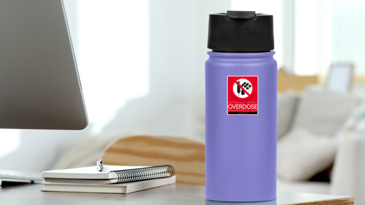 International Overdose Awareness Day On Red Sticker on a Water Bottle (New) example