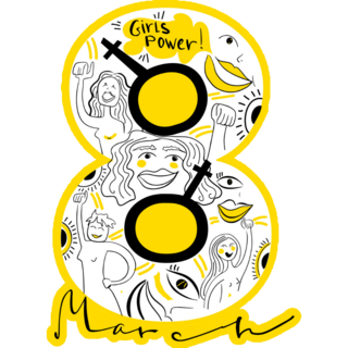 international Womens Day March 8 Yellow Sticker