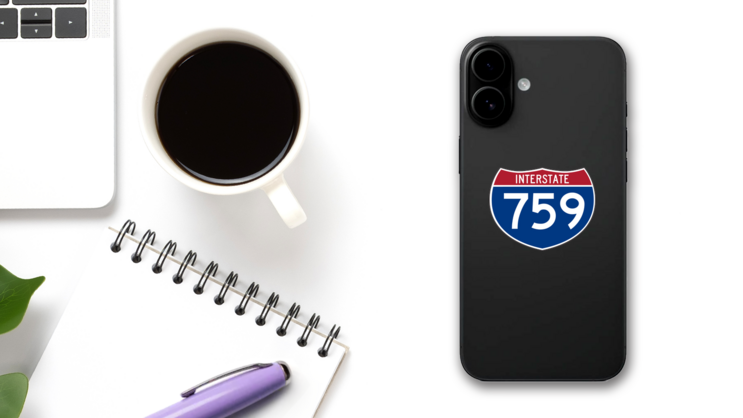 Interstate 759 Sign Sticker on a Phone (New) example