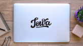 Iowa Calligraphy Sticker on a Laptop (New) example