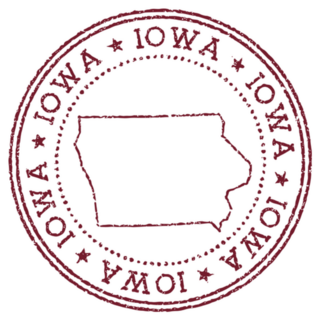 Iowa Round Rubber Stamp With Us State Map Sticker