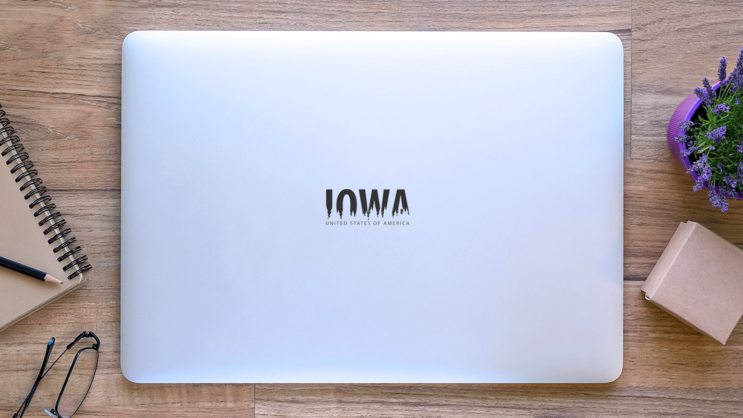 Iowa Spooky Lettering Sticker on a Laptop (New) example