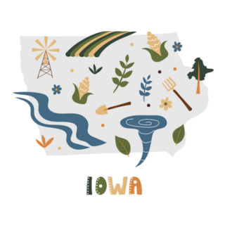 Iowa State Symbols And Nature On Gray State Sticker