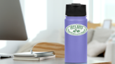 Ireland Green Grunge Stamp Sticker on a Water Bottle (New) example