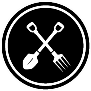 Isolated Black Pitchfork And Shovel Landscaper Icon Sticker
