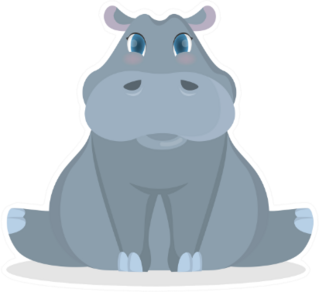 Isolated Cute Baby Hippo Cartoon Sticker