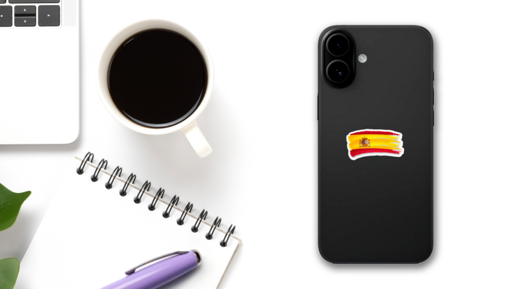 Isolated Hand Drawn Spanish Flag Sticker on a Phone (New) example