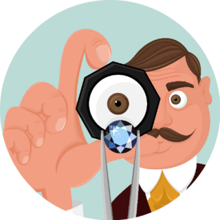 Isolated Jeweler Looking On The Diamond In His Hand Cartoon Sticker