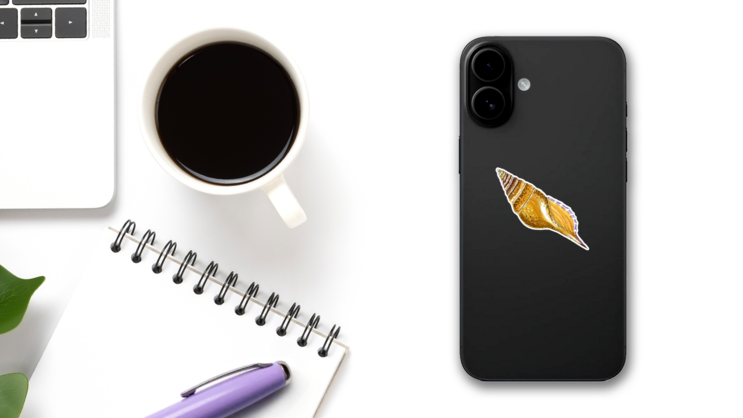 Isolated Object Sea Shell In Yellow And Orange Colors Sticker on a Phone (New) example