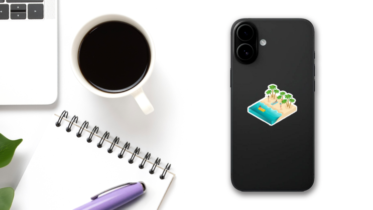 Isometric Beach Sticker on a Phone (New) example