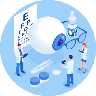 Isometric Medical Ophthalmologist Eyesight On Blue Sticker