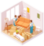 Isometric Moving Service Workers Illustration Sticker