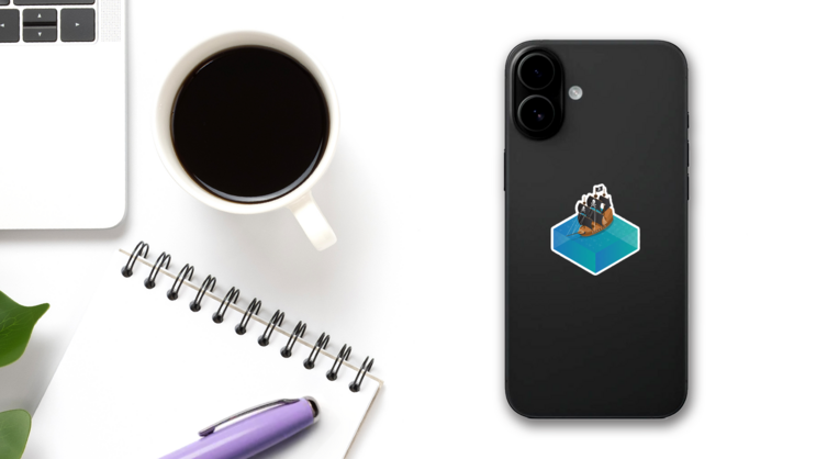Isometric Pirate Ship Sticker on a Phone (New) example