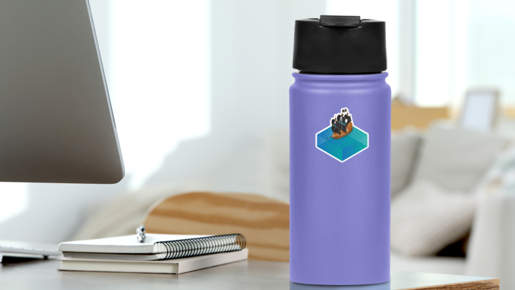 Isometric Pirate Ship Sticker on a Water Bottle (New) example