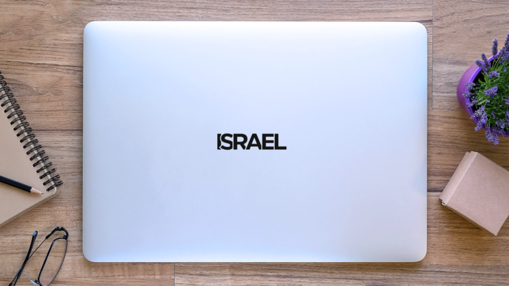 Israel Bold Typography Sticker on a Laptop (New) example