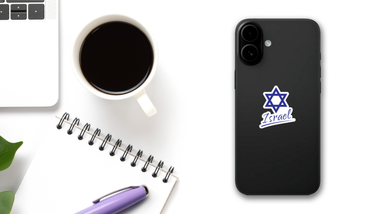 Israel Icon Jewish Symbol Sticker on a Phone (New) example