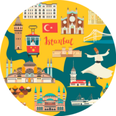Istanbul City In Turkey Colorful Map Famous Landmark Sticker