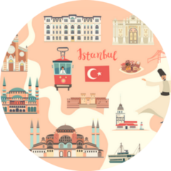 Istanbul City In Turkey Colorful Map On Pink Sticker